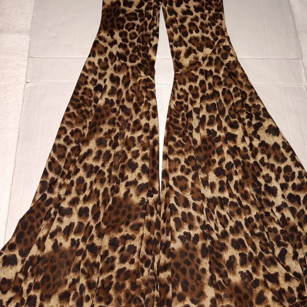 FASHION NOVA SHEER FLARE LEG ANIMAL PRINT PANTS SIZE SMALL